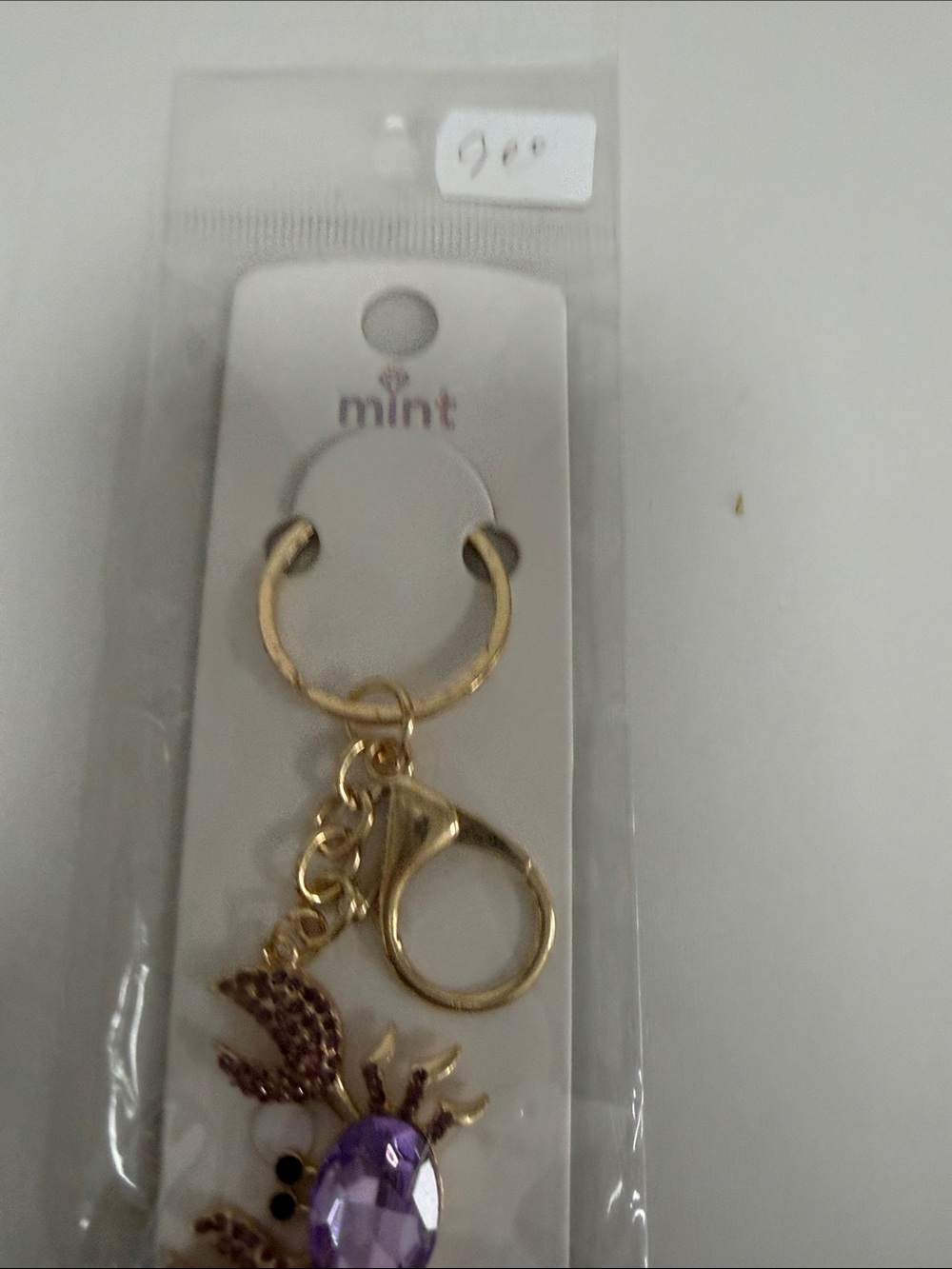 Mint Gold Key & Card Holder with Purple Gem Accent